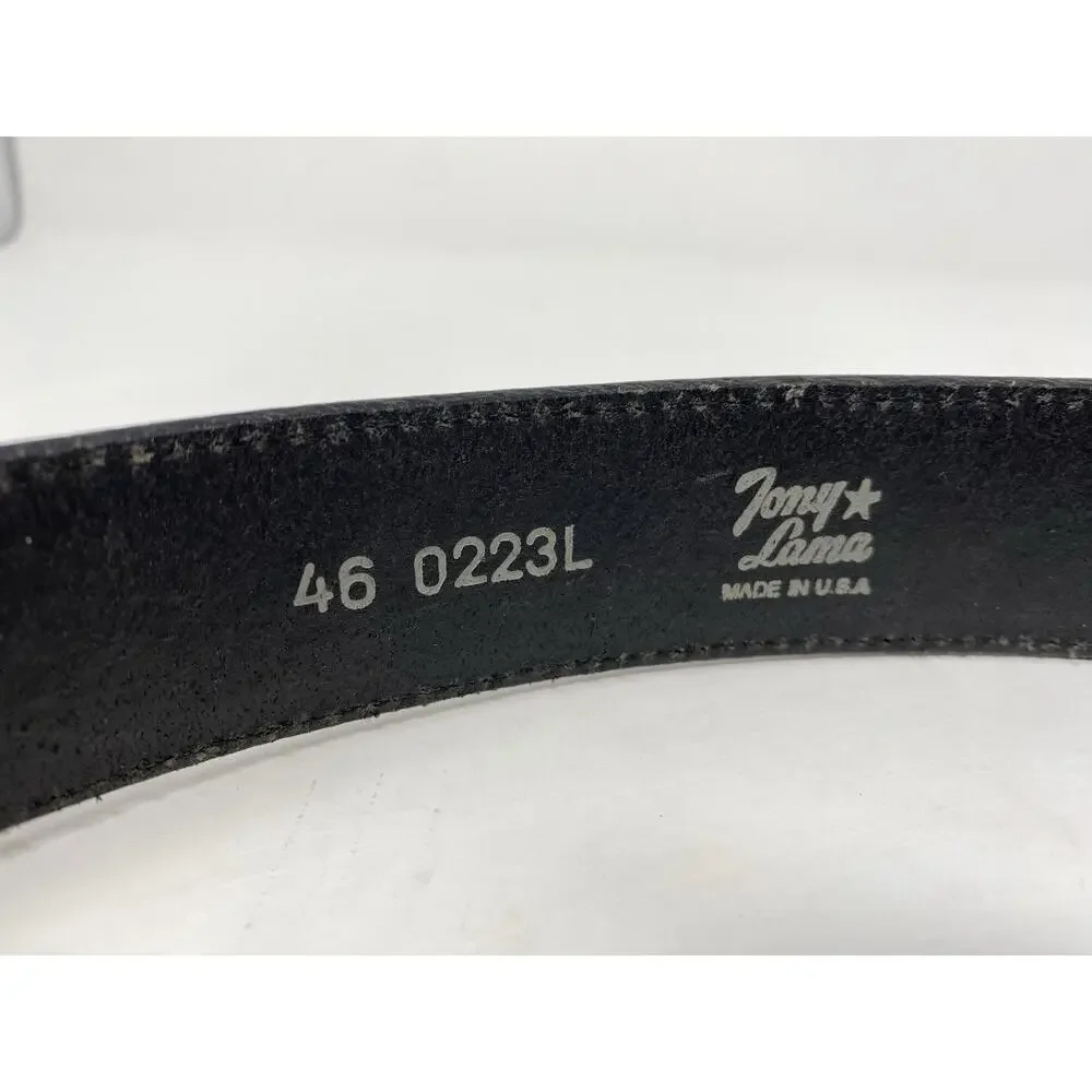Vintage Tony Lama Men Black Leather Belt Sz 46 Crackled Elephant Style USA Made